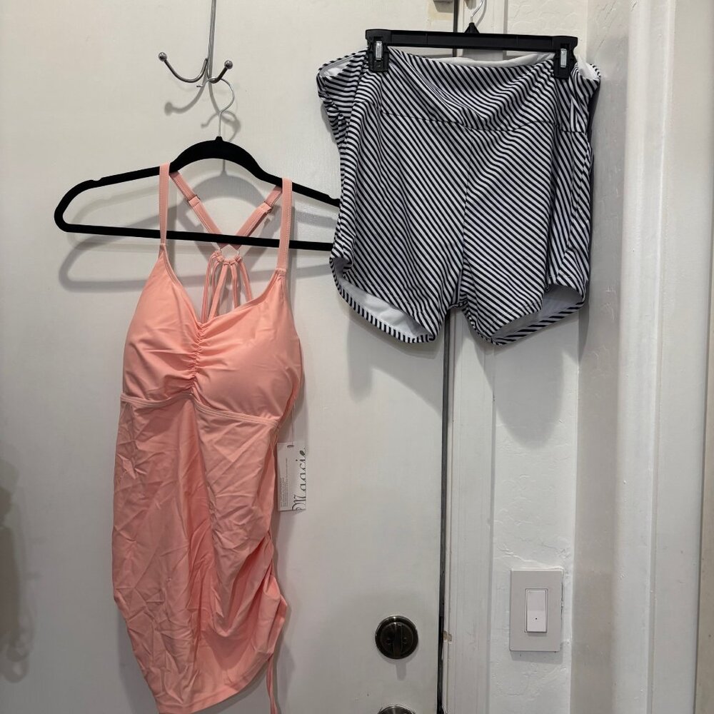 NWT Women's Maternity Athletic Tankini Two Piece swimsuit SZ XL